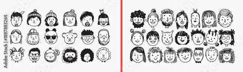 cartoon face expressions, emotional character faces, doodle emotion illustrations, hand drawn facial expressions, black and white cartoon emotions, cute face expression set, character mood collection

