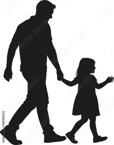 Dad and Daughter walking hand in hand silhouette vector holding 1