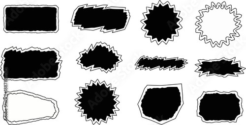 Hand drawn jagged doodle frames comic burst shapes and speech bubble outlines.eps