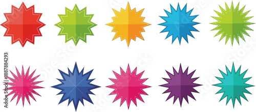 Set of Colorful Spiky Starburst Vector Labels and Badges.eps