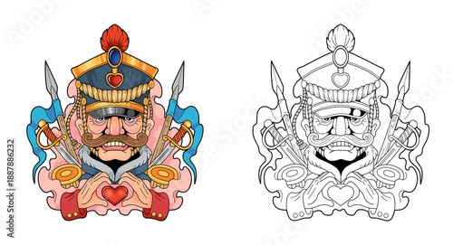 Photos Funny hussar soldier, coloring illustration