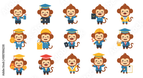 Cartoon Monkeys in Various Professions Vector Set
