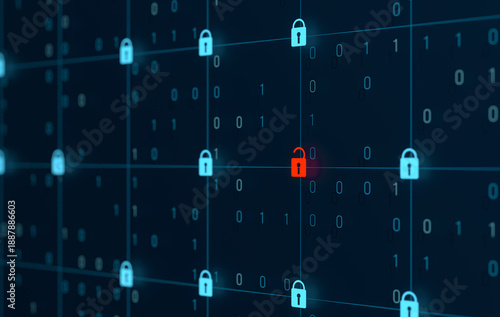 Φωτογραφία Data protection, digital grid with locked information, one data block is unlocked, data breach, computer crime