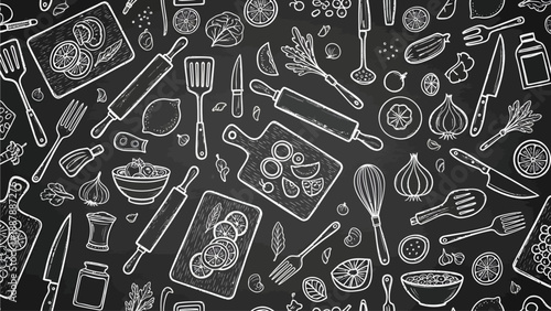 Chalkboard Doodle Art A Culinary Collection of Kitchen Utensils, Ingredients, and Cooking Tools