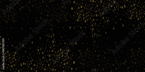 Abstract luxury banner with golden glittering dots on black background. Sparkling glitter bottom border, vector frame. Halftone effect. Magical gold dust. Pop art style backdrop.