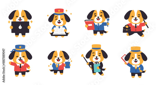 Collection of Cartoon Dogs in Professions