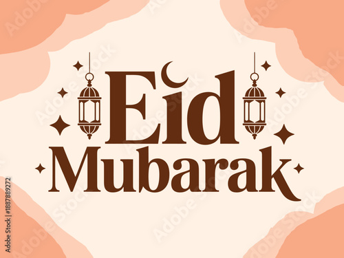 Festive Eid Mubarak celebration background with traditional Islamic elements.