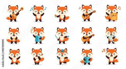 Collection of Cute Fox Musician Cartoon Characters