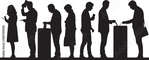Diverse group of people casting votes in a line voting