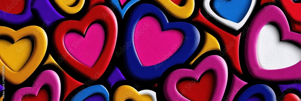 Fototapeta premium Colorful 3D Embossed Hearts Background Abstract Pattern