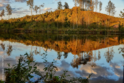Hill in the reflection of the swamp