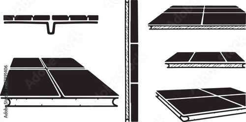 Solar panel installation diagram with multiple views and details