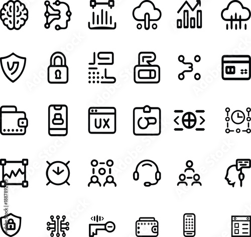 Collection of technology and security icons