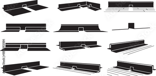 Various Metal or Plastic Track and Rail Illustrations Collection