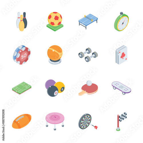 Download our premium collection of sports accessories isometric icons
