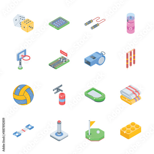 Get this premium collection of sports and games isometric icons