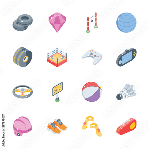 Check out catchy bundle of sports equipment, isometric icons