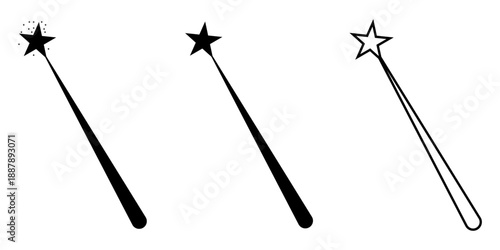 Magic Wand Icon Set – Line, Solid & Silhouette Icons with Wizard, Fairy & Fantasy Symbols – Vector Illustration