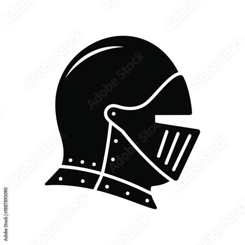 Solid Black Knight Helmet Profile Vector Silhouette Icon Design