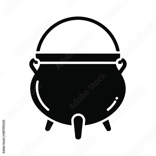 Simple Black Cauldron Pot Glyph on White Background