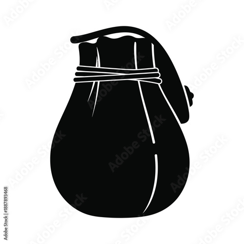 Black Silhouette Pouch Icon with Cinch Closure and Rounded Shape