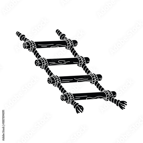 Black and White Simple Rope Ladder Graphic on White Background