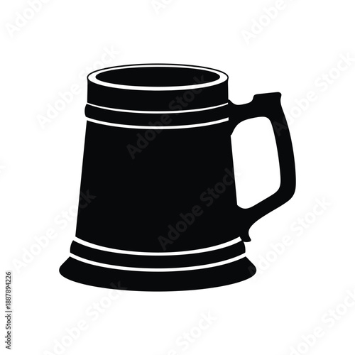 Black Beer Mug Silhouette Icon on White Background