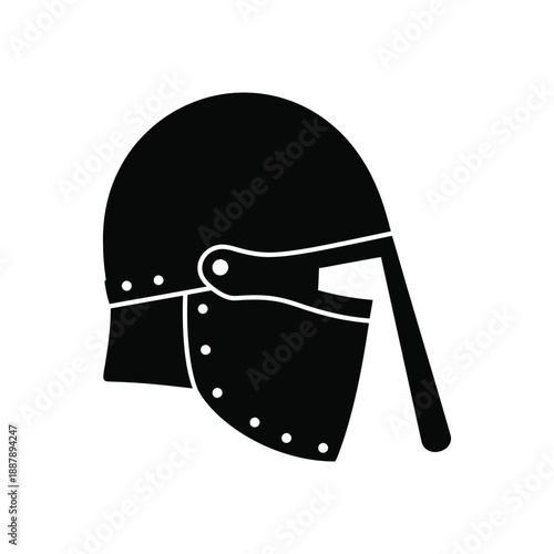 Side View Black Silhouette of a Visored Medieval Helmet Icon