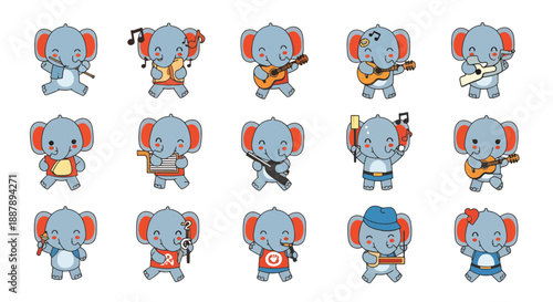 Elephant Musicians Cartoon Character Collection