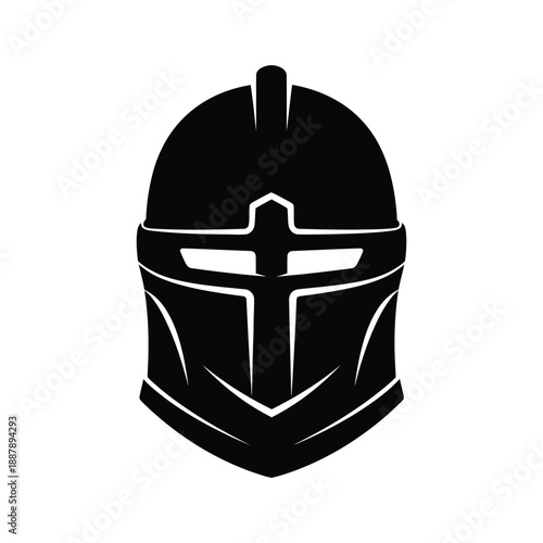 Geometric Black Helmet Icon with Modern Abstract Design on White