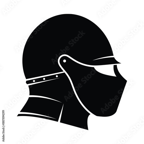 Black and White Knight Helmet Silhouette Profile Vector Icon Design