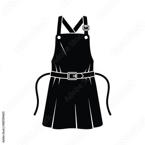 Black Apron Silhouette with Straps and Buckles Vector Icon