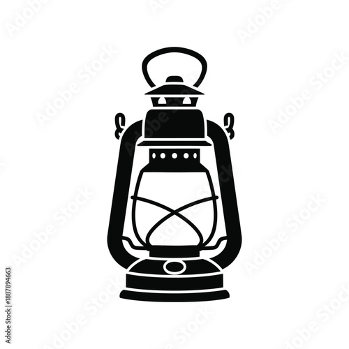 Classic Kerosene Lantern Black Silhouette Icon on White Background