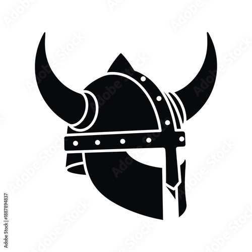 Black Horned Viking Helmet Silhouette Icon on White Background