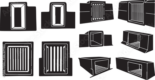 Various black and white ventilation grill designs and shapes