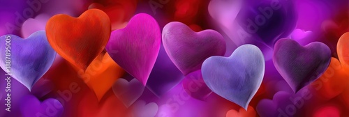 Colorful Textured 3D Hearts Abstract Background