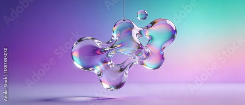 滑らかな有機形状の虹色ガラス立体アート