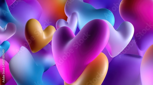 Colorful 3D Heart Abstract Background for Valentine's Day
