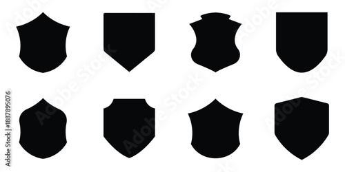 Shield Security Icon Set – Protection Symbols, Lock & Check Mark Icons, Vector Flat Design