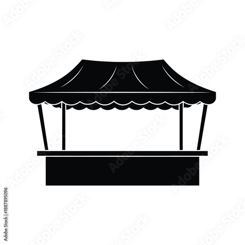 Black Silhouette Vector Icon of Outdoor Market Stall Booth