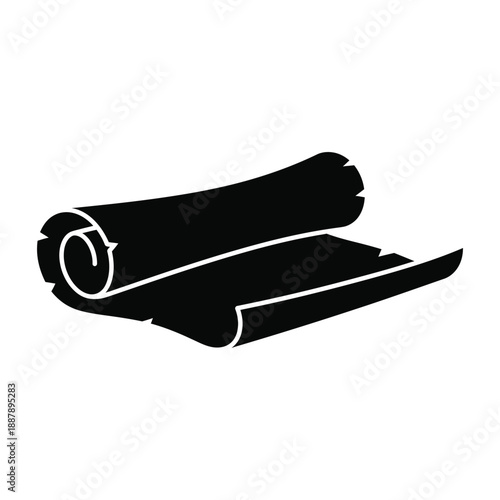 Stylized Black Unrolled Parchment Scroll Vector Illustration