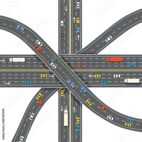 Busy Highway Interchange with Traffic Flow