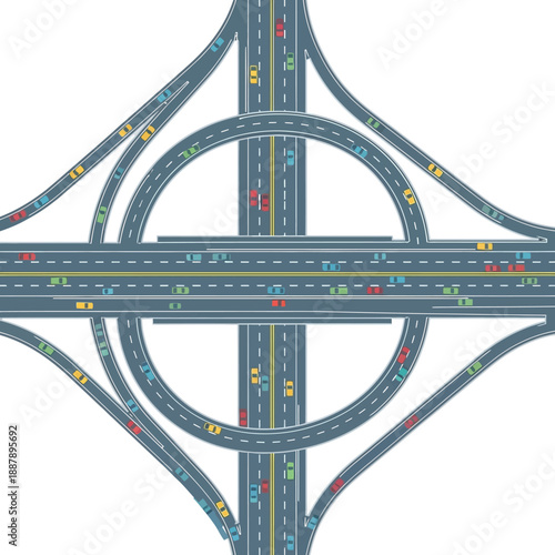 Aerial View of Complex Highway Interchange with Traffic