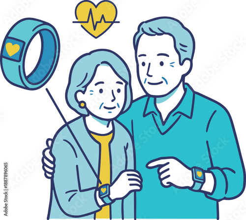 Senior couple using wearable device for health monitoring at home