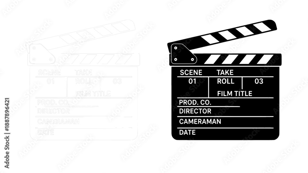 Fototapeta premium Classic film clapperboard illustration representing movie production, filmmaking, cinema industry, and video creation.
