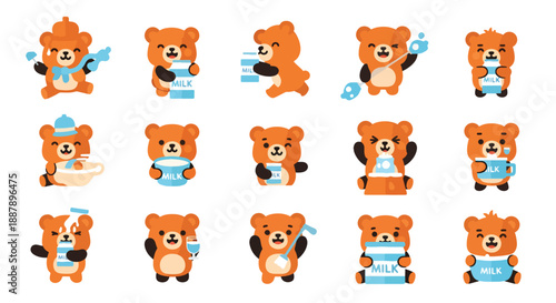 Cute Bear Character Collection With Milk