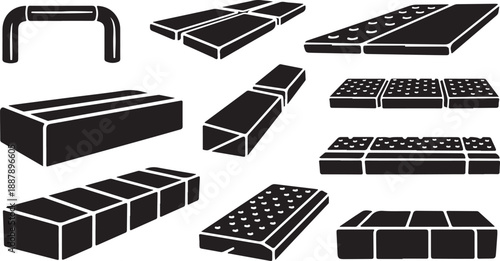 Collection of various black chocolate bars and blocks isolated