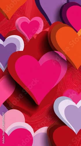 Colorful 3D Abstract Layered Hearts for Valentine's Day Design