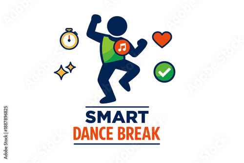 Energetic abstract figure with symbols of wellness and music