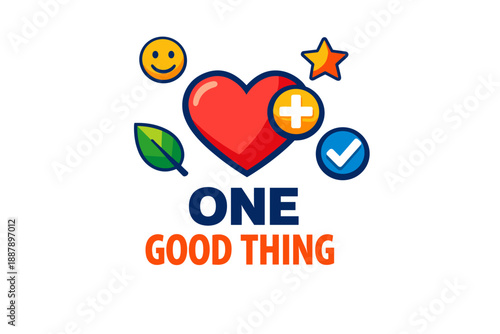 Heart and smile icons with positive symbols: happiness and wellness imagery